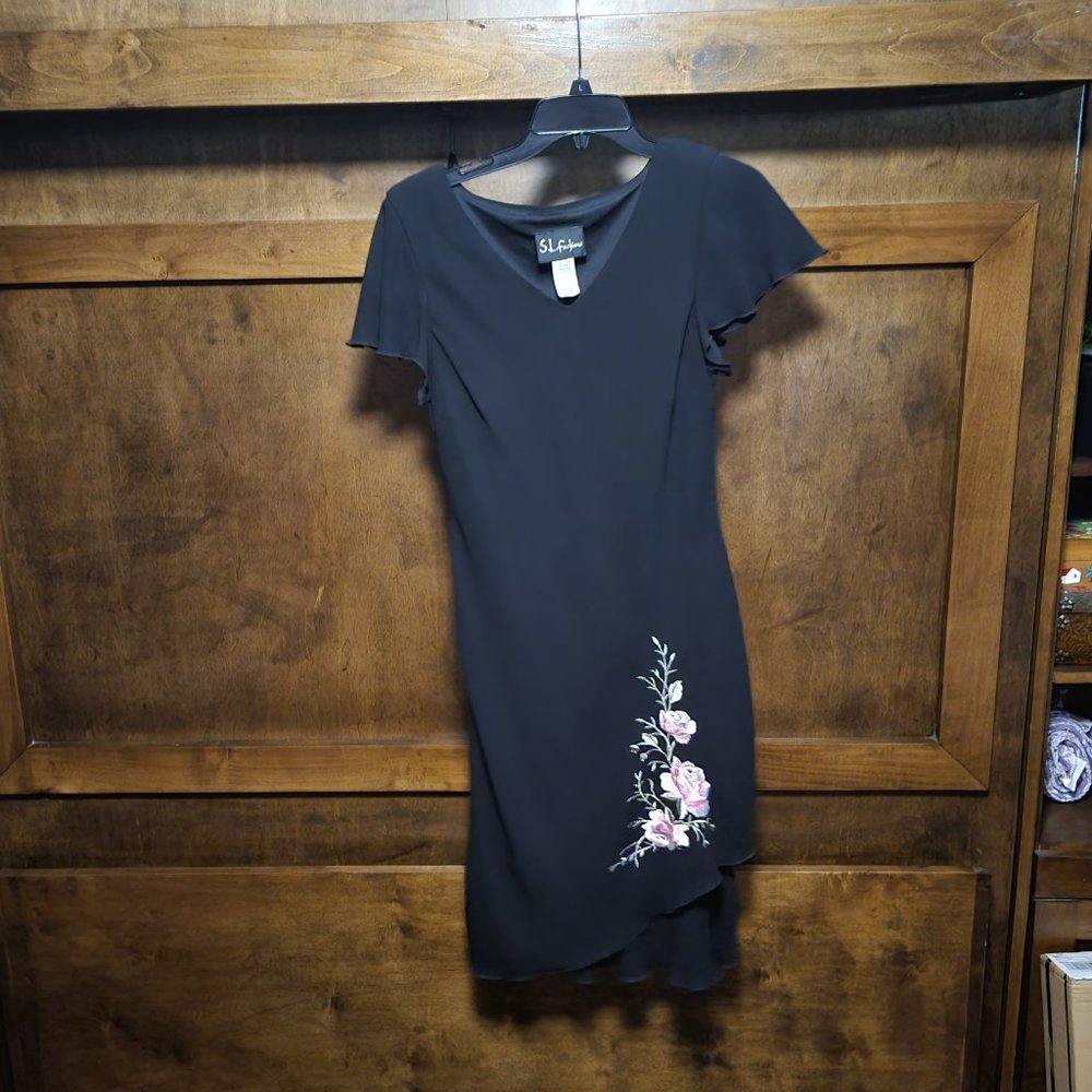 Dark blue floral print dress